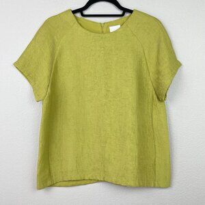 ELK Women's 8 Chartreusse Short Sleeve Textured Blouse Shirt Ribbed Career Green